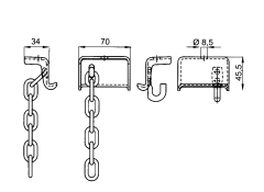 Rail fixing ears hook with stopping chain