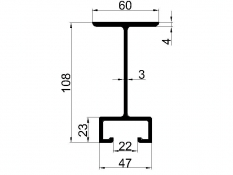 Aluminium bearer profile 108 mm