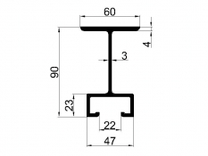 Aluminium bearer profile 90 mm