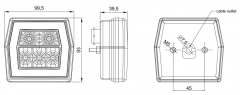 Universal LED rear lamp 3-functional with cable. 99.5x93mm 