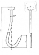 Húsos kampó, sínhez, fix, inox, 210mm