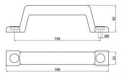 Door pull handle with plugs, 189x23mm