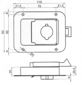 Integraler Verschluss inox,zu Seitentür, mit Schlüssel, Zunge aus Kunststoff