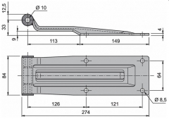 Hinge with four boreholes, 262mm