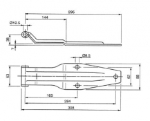 Hinge with three boreholes, 308mm